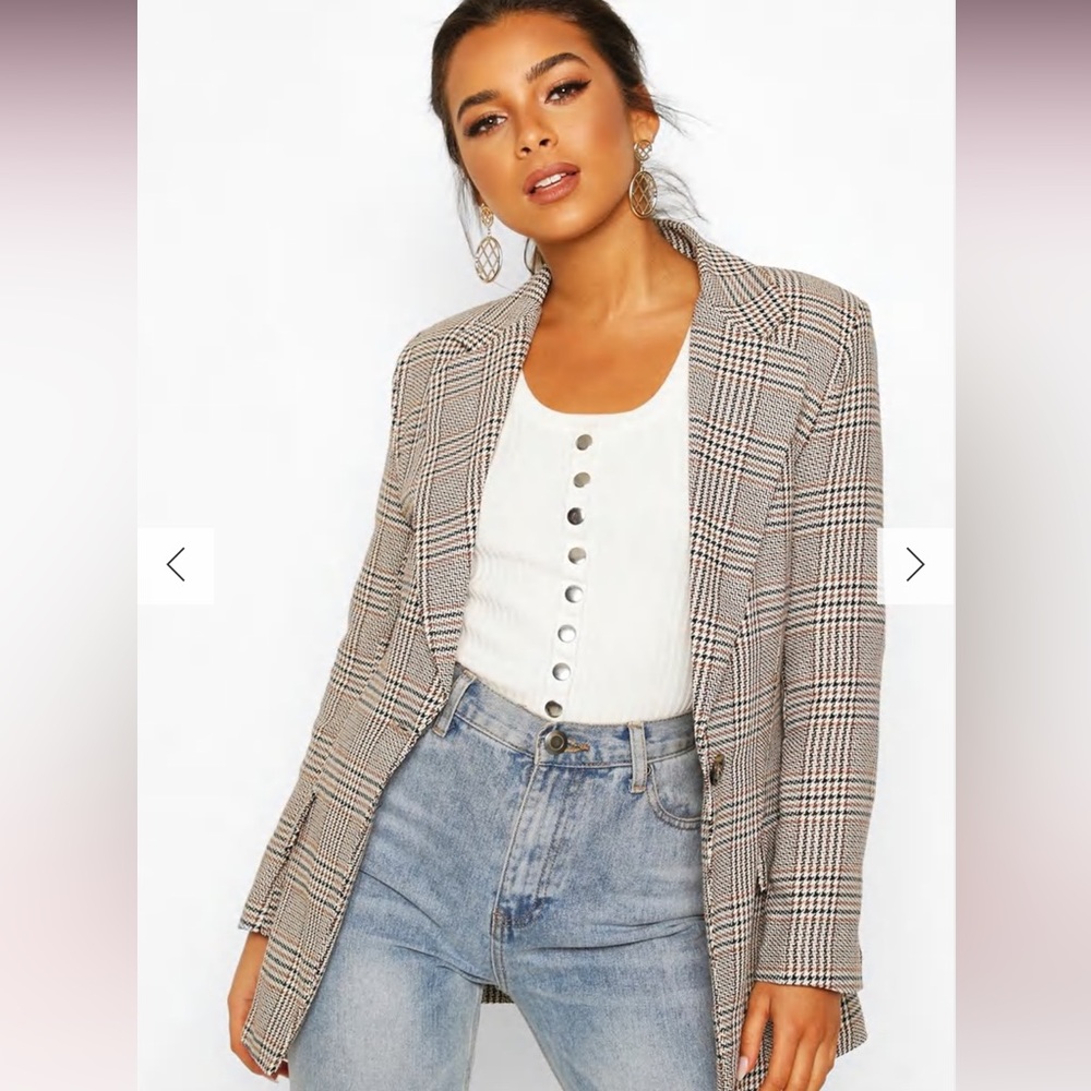 Boohoo Petite Longline Check Blazer